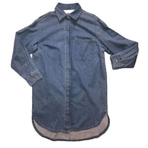 &Denim Long Sleeve Oversized High Low Shirt Dress Blue Jean ‎ XS